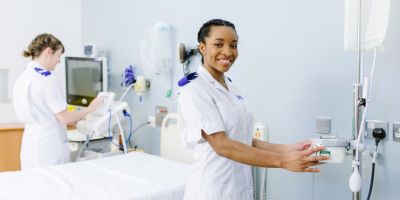 Two midwifery students on a ward