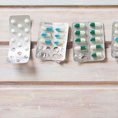 Packets of tablets on a table