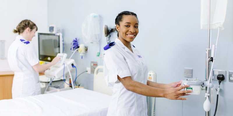 Two midwifery students on a ward