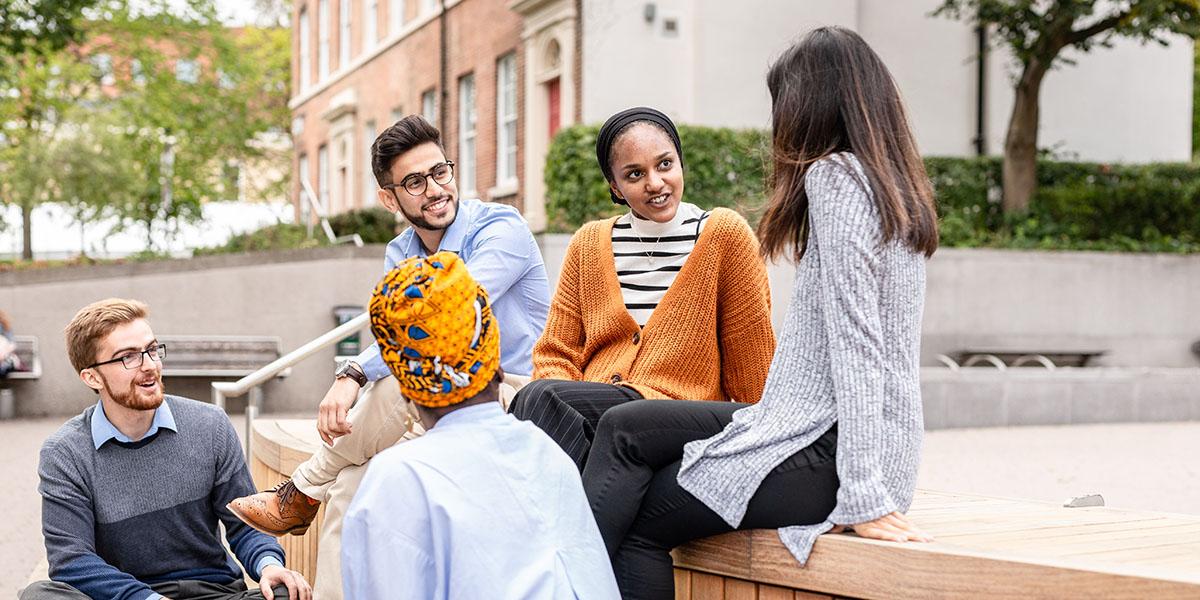 Group of undergraduate University of Leeds Medicine and Health students on campus